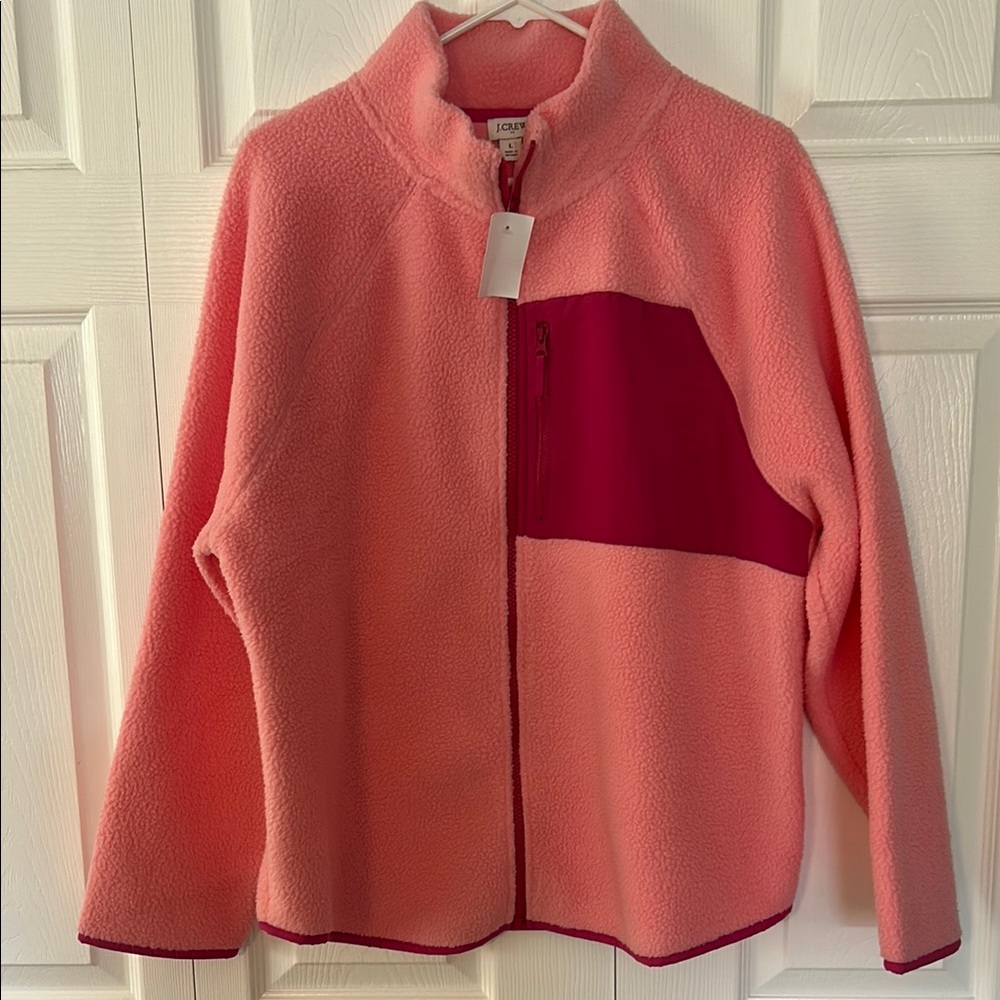 NWT J. Crew pink fleece Jacket size L
